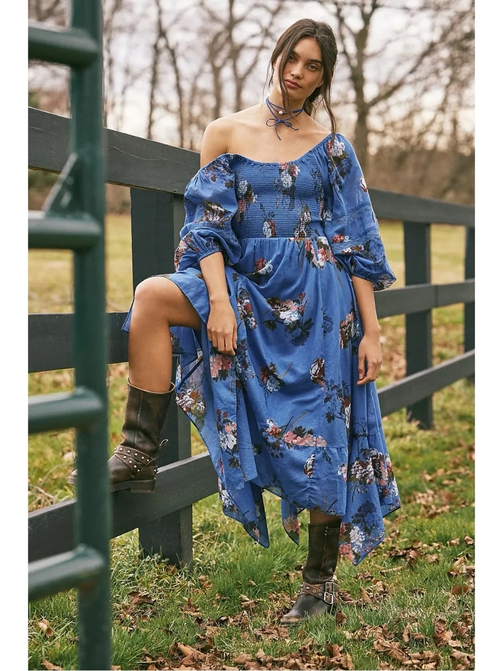 Free People Bohemian Witchy Fairy Morning Glory Maxi Dress Bluebell Medium NWT
